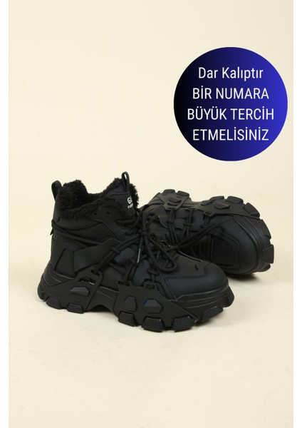 GUJA İçi Peluş Kalın Tabanlı Spor Bot SİYAH