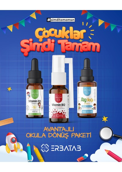 Okula Dönüş Paketi Vitamin D3 - Vitamin B12 - Alg Yağı Omega-3