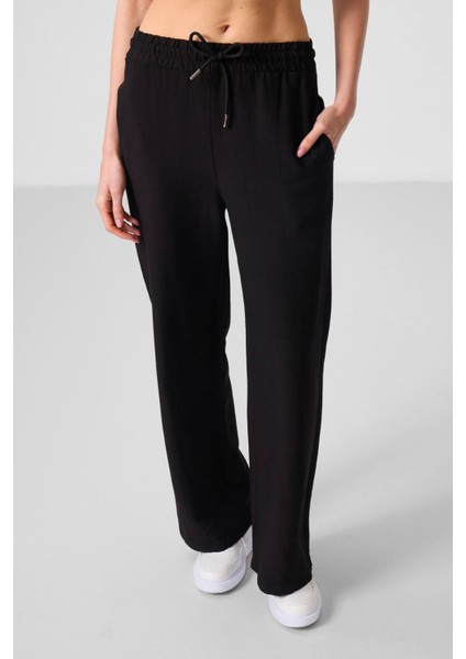 Siyah Keten Geniş Paça Rahat Form Kadın Palazzo Pantolon - 94675 indirimleri