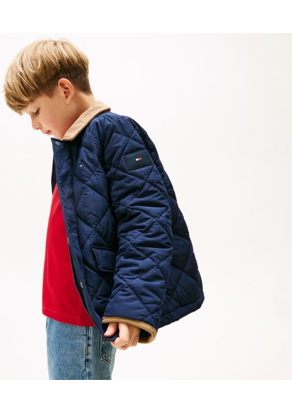 Contrast Collar Quilted Relaxed Çocuk Lacivert CEKET.C1G indirimleri