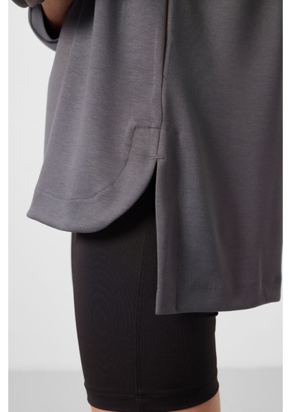 Koyu Gri Yumuşak Dokulu O Yaka Rahat Form Kadın Tunik Sweatshirt - 97305 modelleri
