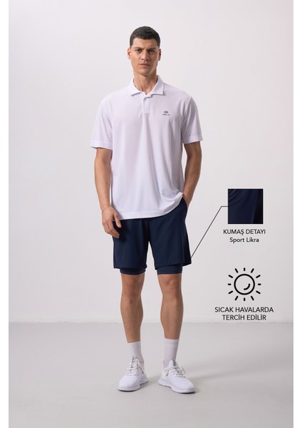 Indigo Polyester Ince Yumuşak Standart Fit Erkek Taytlı Şort - 81287