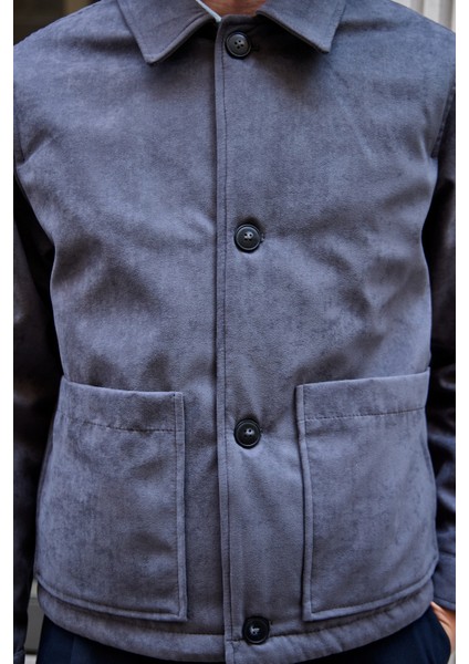 Erkek Süet Kapitoneli Mont Ceket Antrasit modelleri