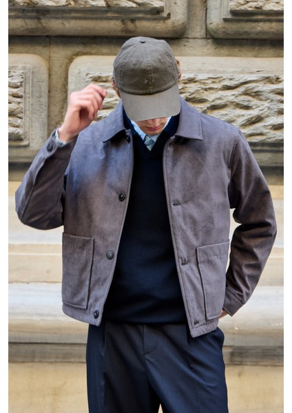 Erkek Süet Kapitoneli Mont Ceket Antrasit fırsatları