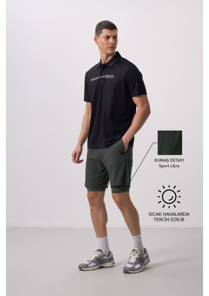 Haki İnce Yumuşak Standart Fit Erkek Taytlı Şort - 81287