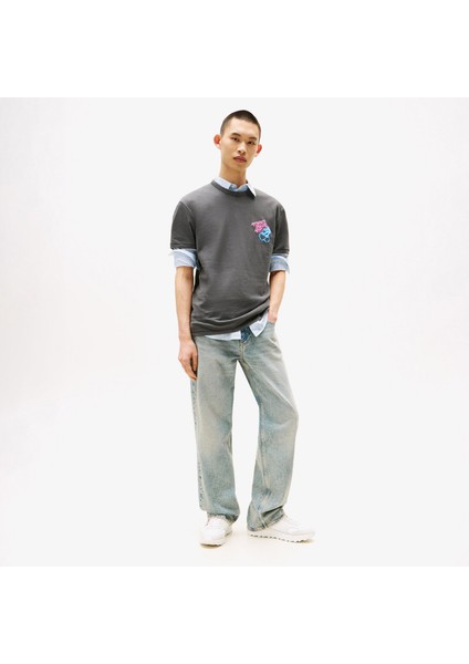 Back Graphic Crew Neck Erkek Gri T-Shirt.0gj