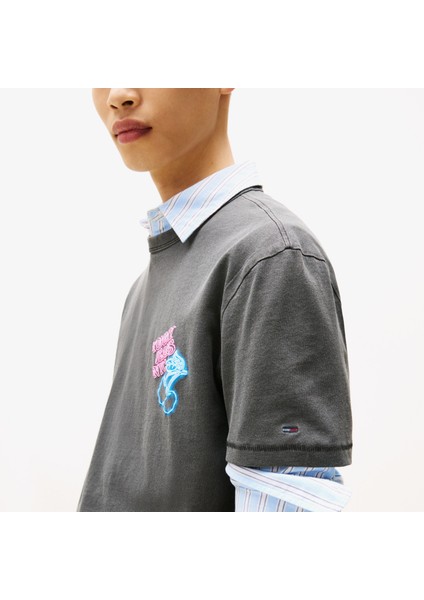 Back Graphic Crew Neck Erkek Gri T-Shirt.0gj fırsatları