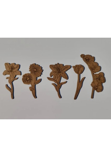 Boyanabilir Ahşap Ham Mdf Çiçekler | 3 mm Ham Ahşap (5 Li Set Halinde) |EO6006