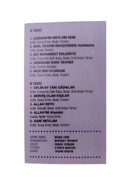 Ismail Coşkun- Çağırayım Mevlam Seni – Kaset – 1996 – Koleksiyon Ürünü fırsatları
