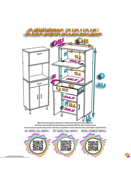 Vio (55X163,4X32,5 Cm) Çekmeceli, Kapaklı, Ekmeklikli. Mini/midi Mikrodalga Mutfak Dolabı fırsatları