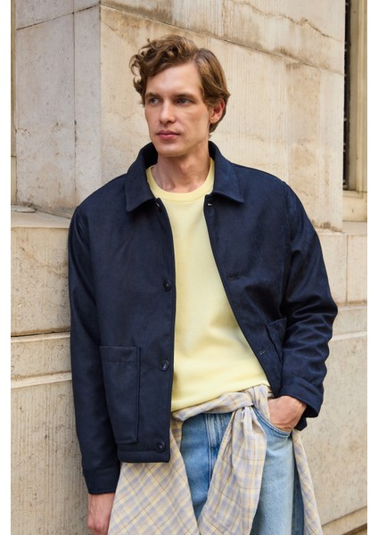 Erkek Süet Kapitoneli Mont Ceket Lacivert modelleri