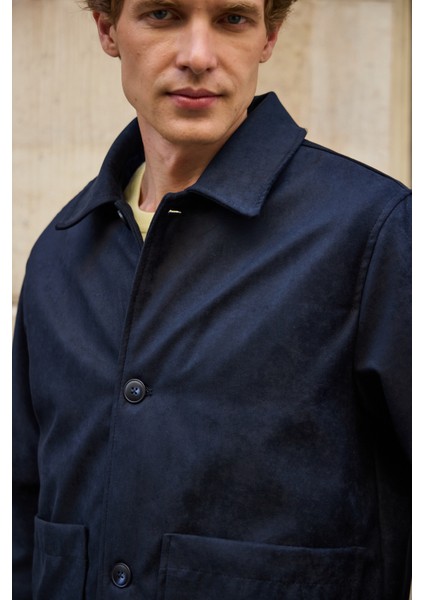 Erkek Süet Kapitoneli Mont Ceket Lacivert fırsatları