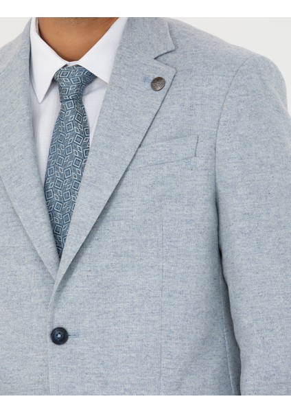 Erkek Açık Mavi Yün Karışımlı Slim Fit Ceket 50273166-VR003