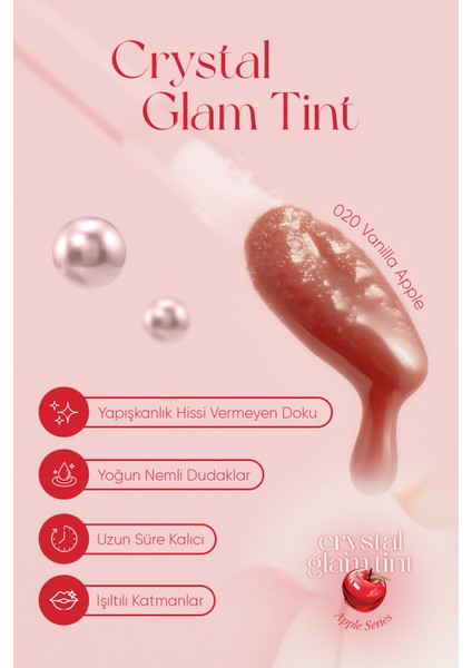 Yapışkanlık Hissi Vermeyen Yoğun Işıltılı Tint Clıo Crystal Glam Tint (20 Vanilla Apple) Appleseries modelleri