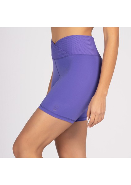 Lila Toparlayıcı Kruvaze Bel Detaylı Bisikletçi Şortu Kısa Tayt Vela