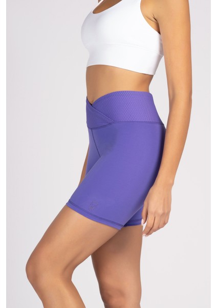 Lila Toparlayıcı Kruvaze Bel Detaylı Bisikletçi Şortu Kısa Tayt Vela fırsatları