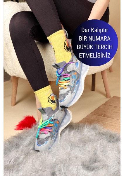 GUJA Renkli Bağcıklı Triko Unisex Spor Ayakkabı GRİ
