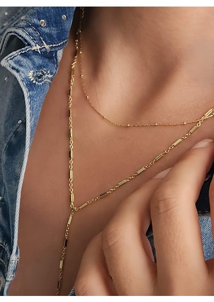 Ikili Y Top Model Ince Zarif Gold Renkli Kolye fiyatları