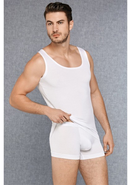 Erkek Beyaz Micro Modal Damat Çeyizlik Atlet Boxer Takımı 3000