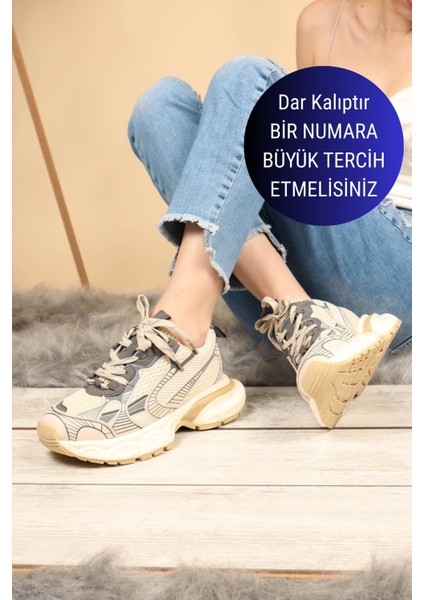 GUJA Cilt File Garnili Kalın Taban Spor Ayakkabı BEJ