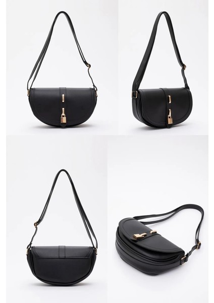 Kilit Detaylı Suni Deri Tek Bölmeli Çıtçıtlı Şık ve Ergonomik Kol ve Omuz Çantası Zarif