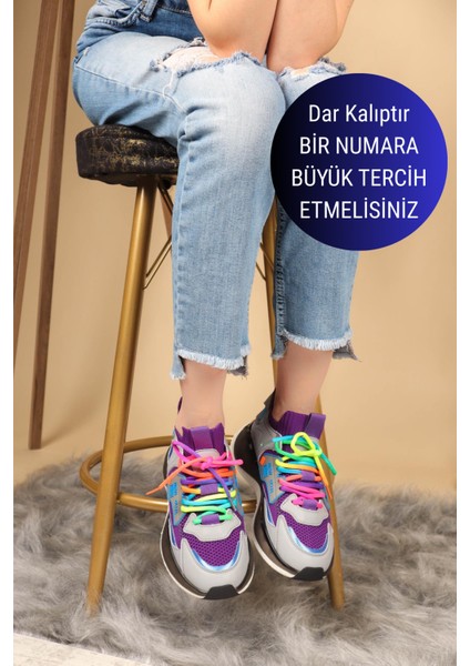 GUJA Renkli Bağcıklı Triko Unisex Spor Ayakkabı MOR