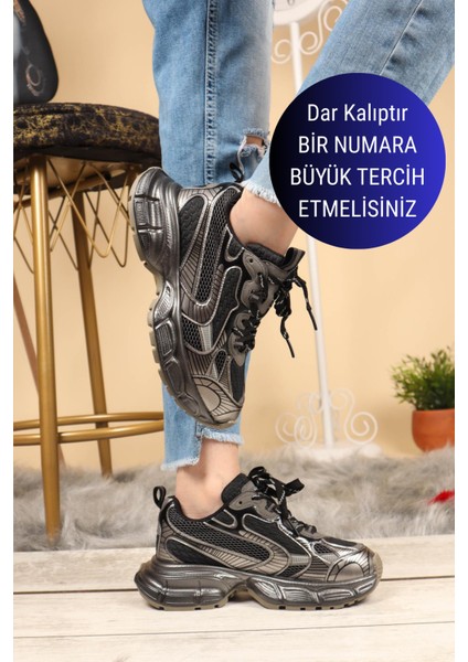 GUJA Cilt File Garnili Kalın Taban Spor Ayakkabı GRİ