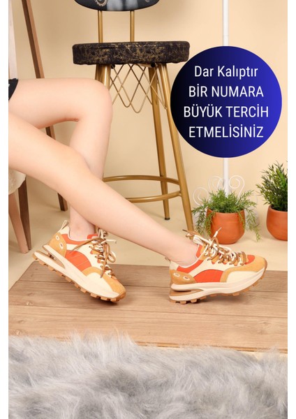 GUJA Cilt Süet Garnili Spor Ayakkabı CAMEL