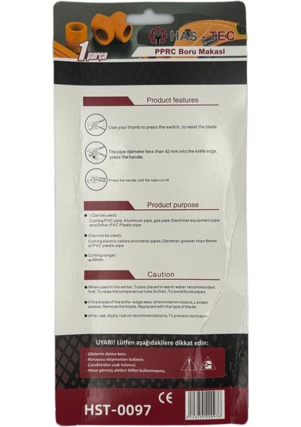 Pprc Boru Makası Aliminyum | 42 mm Çap Kapasitesi – Pvc, Ppr, Pe, Pex, Abs Boru ve Hortum Kesici