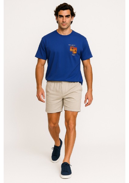 Bisiklet Yaka Göğüsü Manzara Baskılı %100 Pamuk Regular Fit Esnek Süprem T-Shirt fiyatları