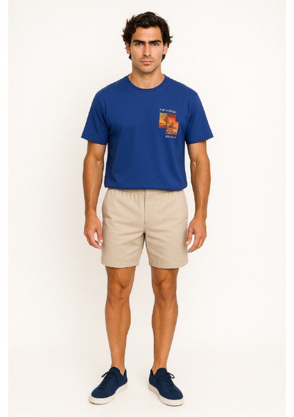 Bisiklet Yaka Göğüsü Manzara Baskılı %100 Pamuk Regular Fit Esnek Süprem T-Shirt modelleri