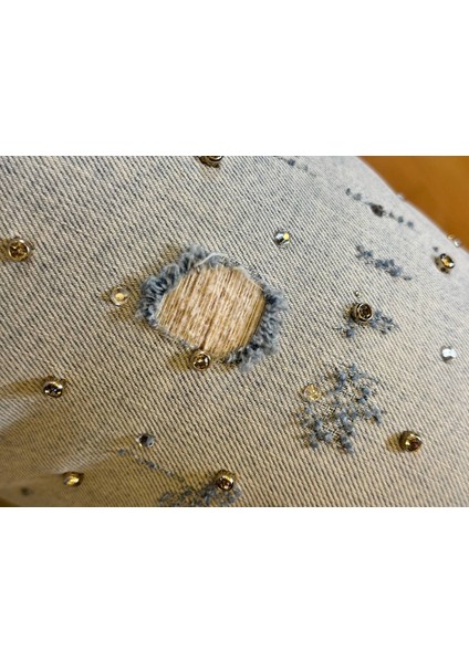 Pantolon Işıltılı Taş Detaylı Yüksek Bel Skinny Jean Gümüş Taşlı Dar Paça Jean fırsatları