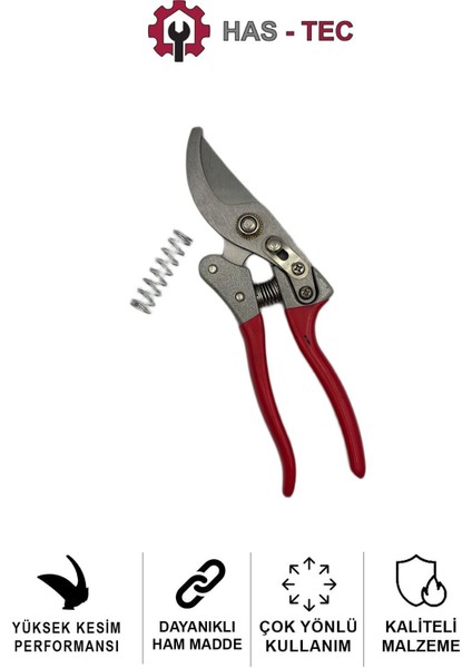 Profesyonel Budama Makası | Yay Mekanizmalı, Sk5 Çelik Bıçak, Ergonomik Kırmızı Sap