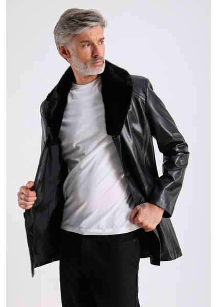 Barella Erkek Siyah Yaka Kürklü Deri Kaban fiyatları