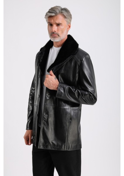 Barella Erkek Siyah Yaka Kürklü Deri Kaban modelleri