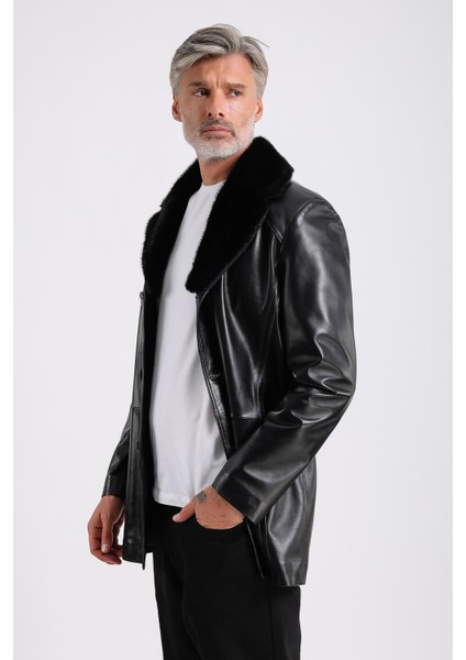 Barella Erkek Siyah Yaka Kürklü Deri Kaban fırsatları