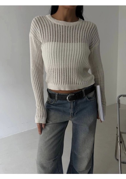 Triko Transparent Bluz Beyaz