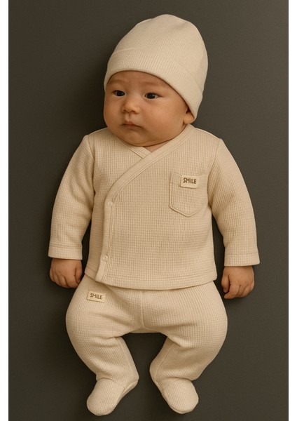 Waffle 3`lü Unisex Patikli Bebek Takım 3-6