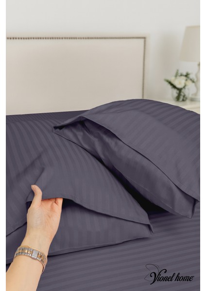 %100 Pamuk 2’li Çizgili Saten Yastık Kılıfı 50 x 70 | Antrasit fiyatları