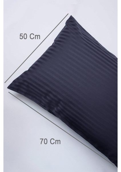 %100 Pamuk 2’li Çizgili Saten Yastık Kılıfı 50 x 70 | Antrasit fırsatları