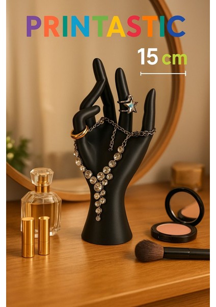 3D Takı Standı – Siyah El Figürü | Takı Organizeri (15 Cm)