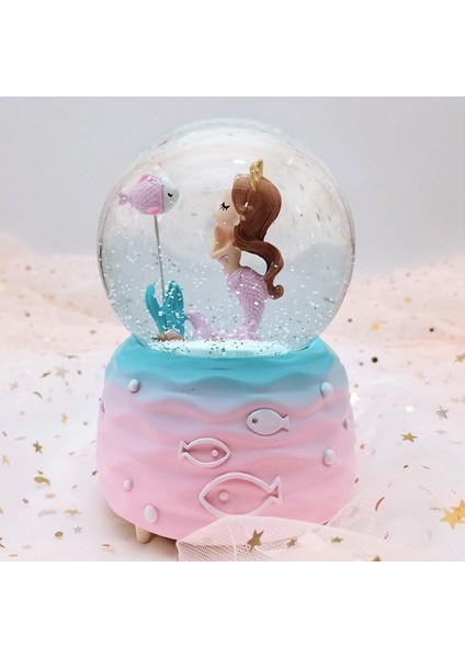 Deniz Kızı Temalı Büyük Boy Müzikli Işıklı Kar Küresi 15,5 cm x 10 cm