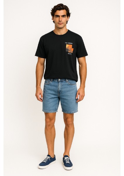 Bisiklet Yaka Göğüsü Manzara Baskılı %100 Pamuk Regular Fit Esnek Süprem T-Shirt modelleri