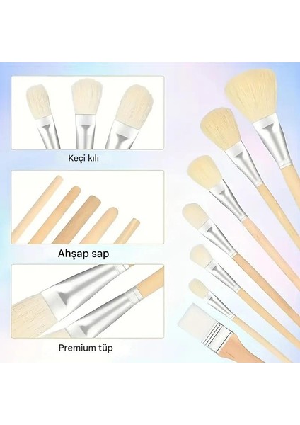 Seramik Çini Sırlama Fırça Seti, Yaldızlama, Vazo, Cam, Akrilik Boyama, Keçi Kılı Premium-Set 7 Adet modelleri