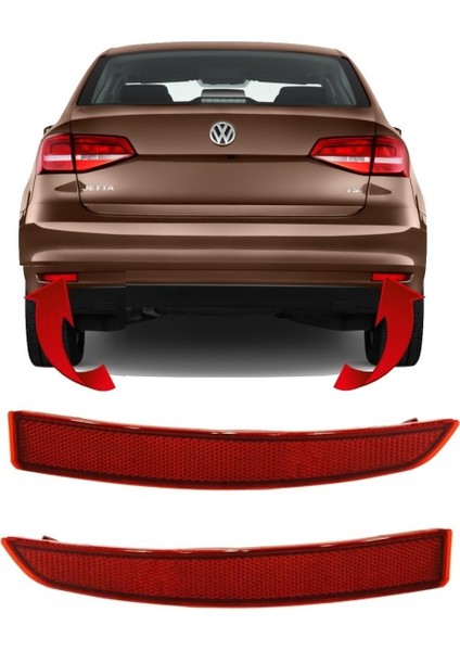 Volkswagen Jetta 2015-2018 Sağ ve Sol Takım 2 Adet Arka Tampon Alt Köşe Reflektörü Kedi Gözü