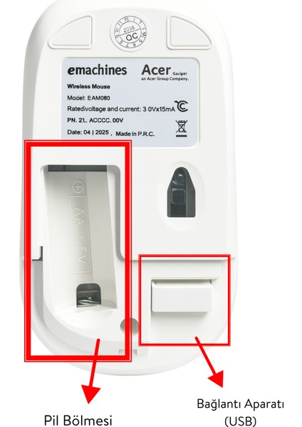 eMachines Sessiz Kablosuz Mouse – USB Alıcılı, Pil Hediyeli, Ev ve Ofis için – EAM080 fırsatları