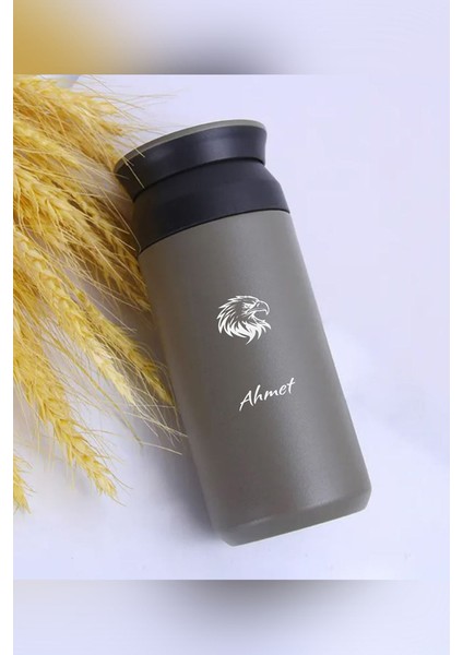 Kişiye Özel 500 ml Paslanmaz Çelik Kartal Baskılı Termos 8 Saat Isı Koruma Kahve ve Çay Termosu