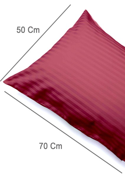 %100 Pamuk 2’li Çizgili Saten Yastık Kılıfı 50 x 70 | Bordo fırsatları