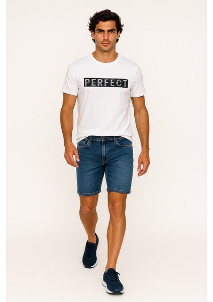 Bisiklet Yaka Göğüsü Perfect Yazı Kabartmalı %100 Pamuk Esnek Süprem T-Shirt