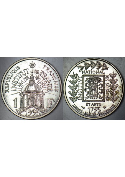 Fransa 1 Frank 1995 Hatıra. Fransa Bilim Enstitüsünün 200. Yılı 24 mm